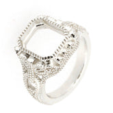 Sterling Silver Semi Mount Ring Setting Radiant OCT 11x9mm Vintage Style - Syzjewelry